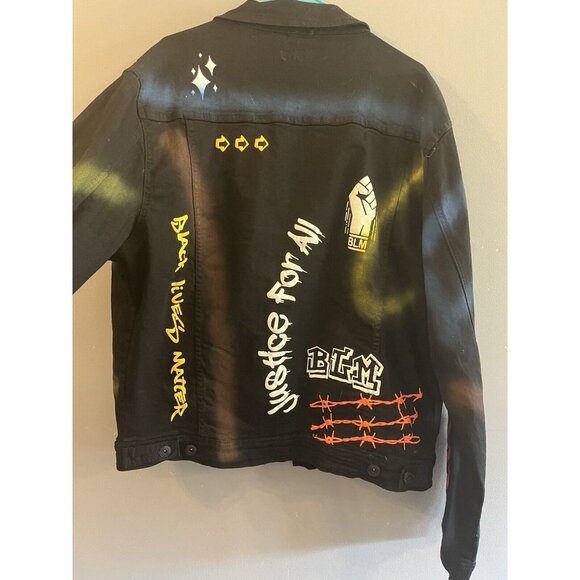 M Society Politically Incorrect Street Wear Denim Jacket Pants BLM Graffiti - Picture 4 of 9